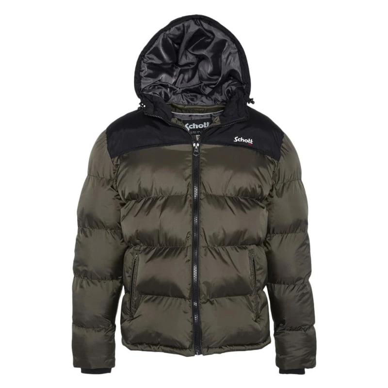 SCHOTT NYC Boy's UTAH2B Kids Hooded Down Jacket with Schott Shoulder Yoke, KAKI, 16