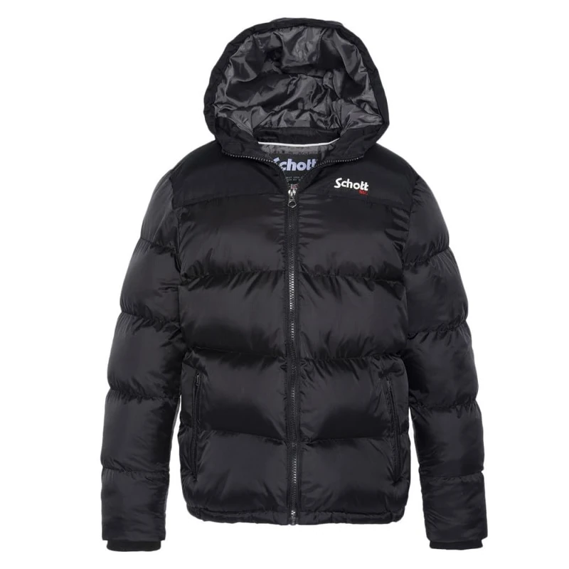 SCHOTT NYC Boy's UTAH2B KIDS HOODED DOWN JACKET WITH SCHOTT SHOULDER Yoke, Black, 16