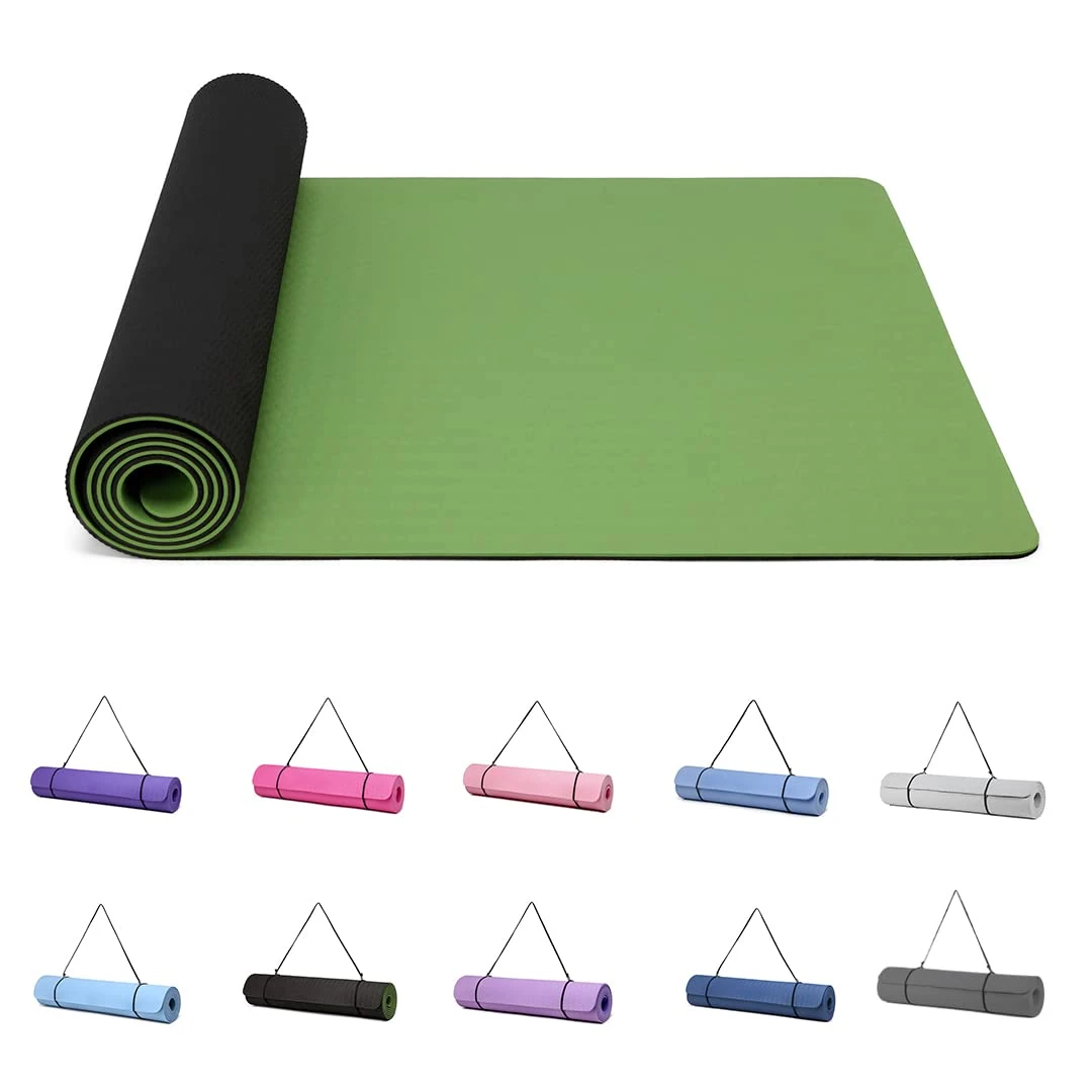 Good Nite Yoga Mat Exercise Mats Workout Pilates Fitness Mat for Women Men Non-Slip Thick 6mm High Density Gymnastics Mats with Carry Strap Tpe 183 x 61 x 0.6cm (Green/Black)