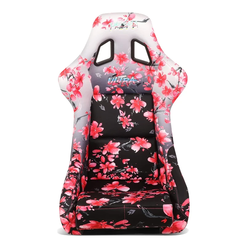 NRG Innovations NRG-FRP-302-SAKURA Fiber Glass Ombre Sakura Print Fixed Back Bucket Seat w/Bottom Mount Bracket