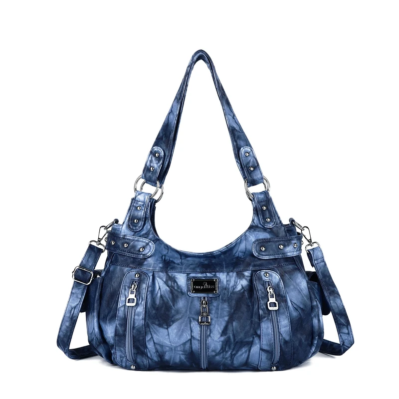 Angelkiss Large Purses and Handbags for Women Washed Faux Leather Crossbody Hobo Satchel Shoulder Handbag Tote Purse, 12blue, L