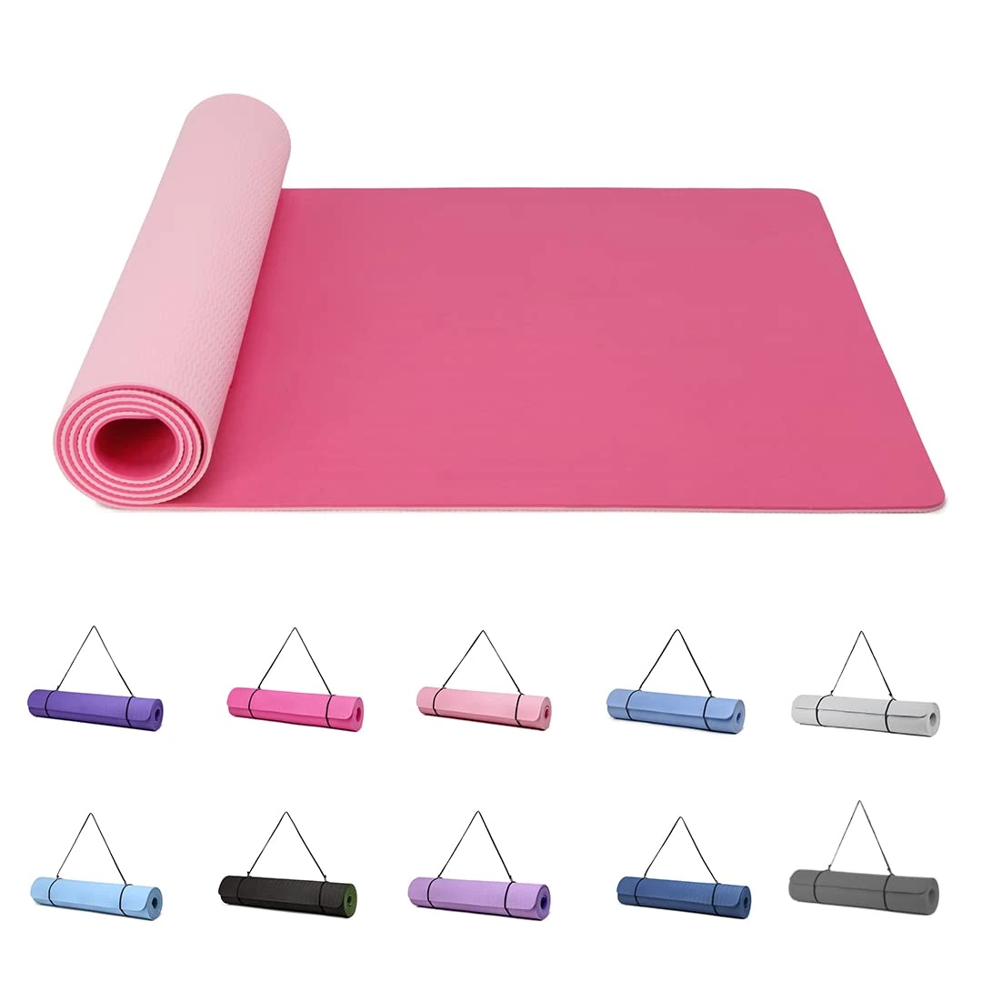 Good Nite Yoga Mat Exercise Mats Workout Pilates Fitness Mat for Women Men Non-Slip Thick 6mm High Density Gymnastics Mats with Carry Strap Tpe 183 x 61 x 0.6cm (Pink/Red Plum)