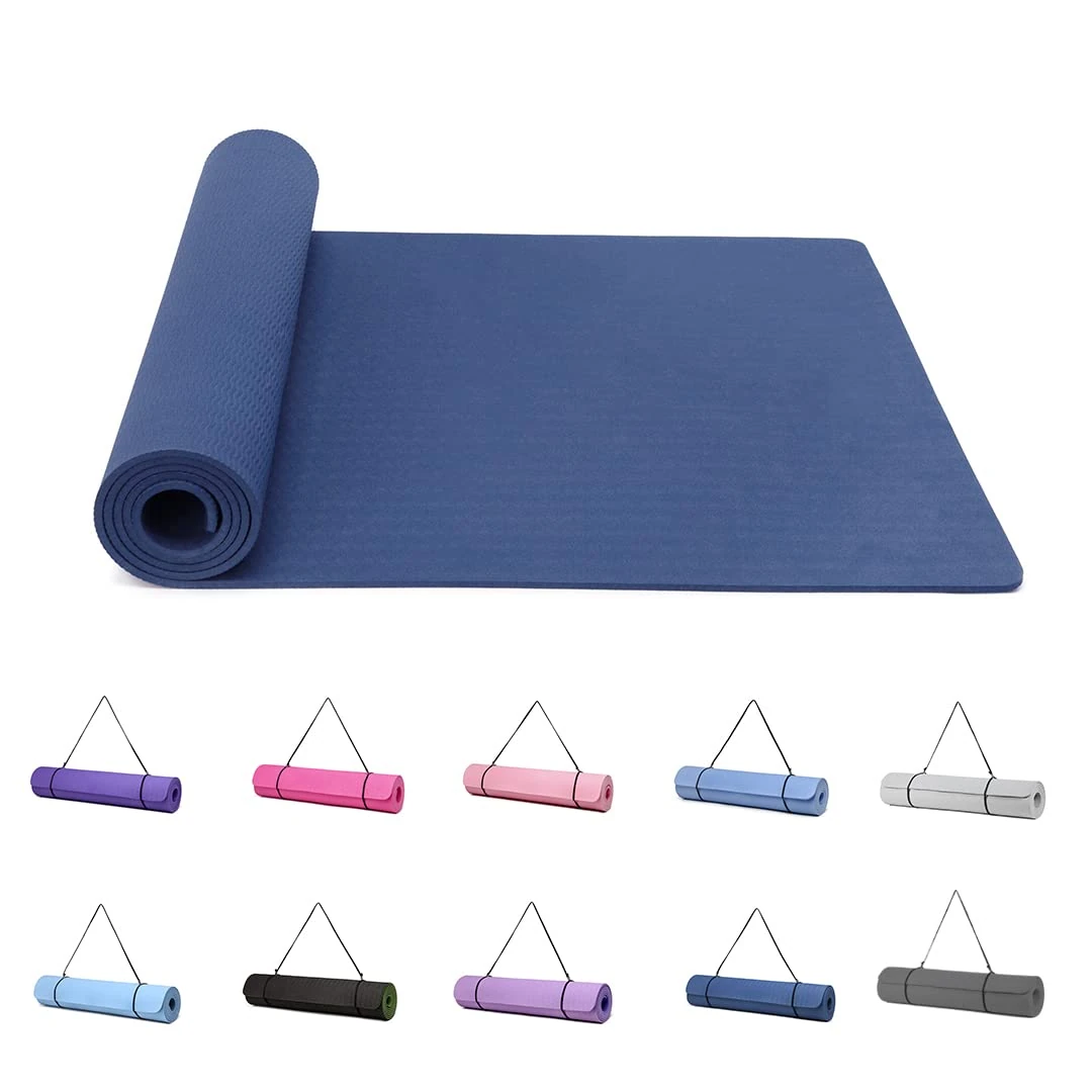 Good Nite Yoga Mat Exercise Mats Workout Pilates Fitness Mat for Women Men Non-Slip Thick 6mm High Density Gymnastics Mats with Carry Strap Tpe 183 x 61 x 0.6cm (Navy)
