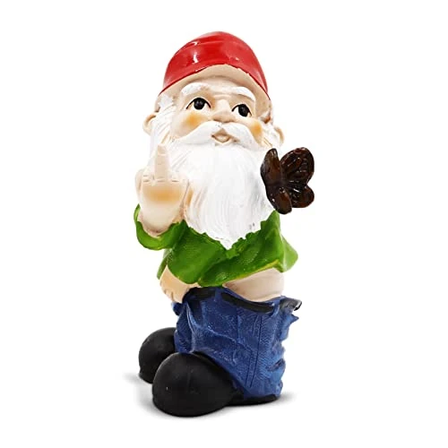 Funny Garden Gnomes,Colorful Garden Ornaments Butterfly Middle Finger Outdoor Bare Buttocks Statue Naughty Resin Gnome Figurine Gift 13.46cm