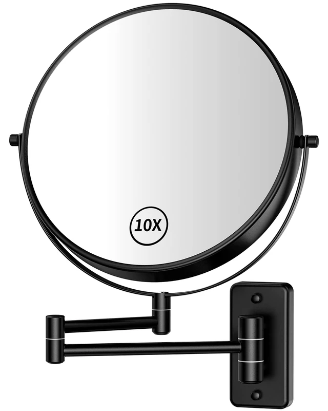 Gospire 9 Inch Makeup Mirror 1X/10X Magnification Double Sided Rotating Mirror Black Polished Shaving Bathroom Wall Mirror for Women Men