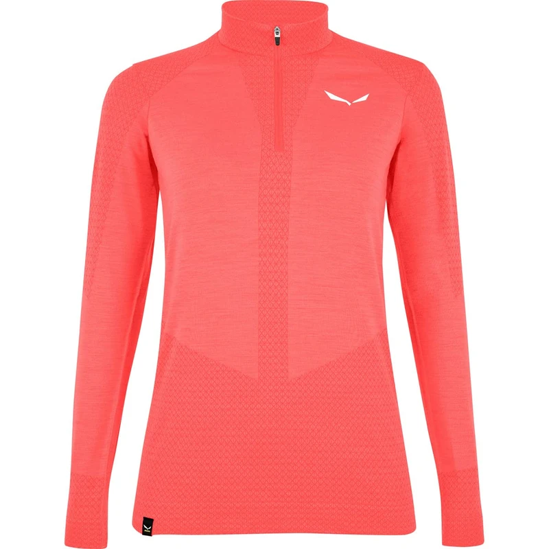 Salewa Zebru Medium Warm Amr W 1/2 Zip Tee, Fluo Coral, M, Female