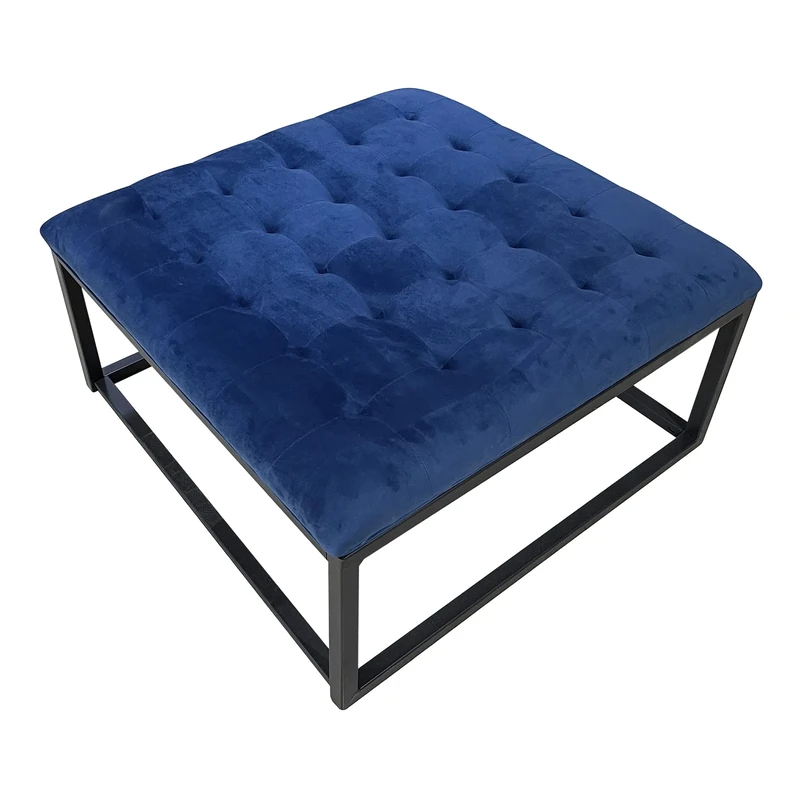 Bo Living Falun Midnight Blue Velvet Footstool, One Size