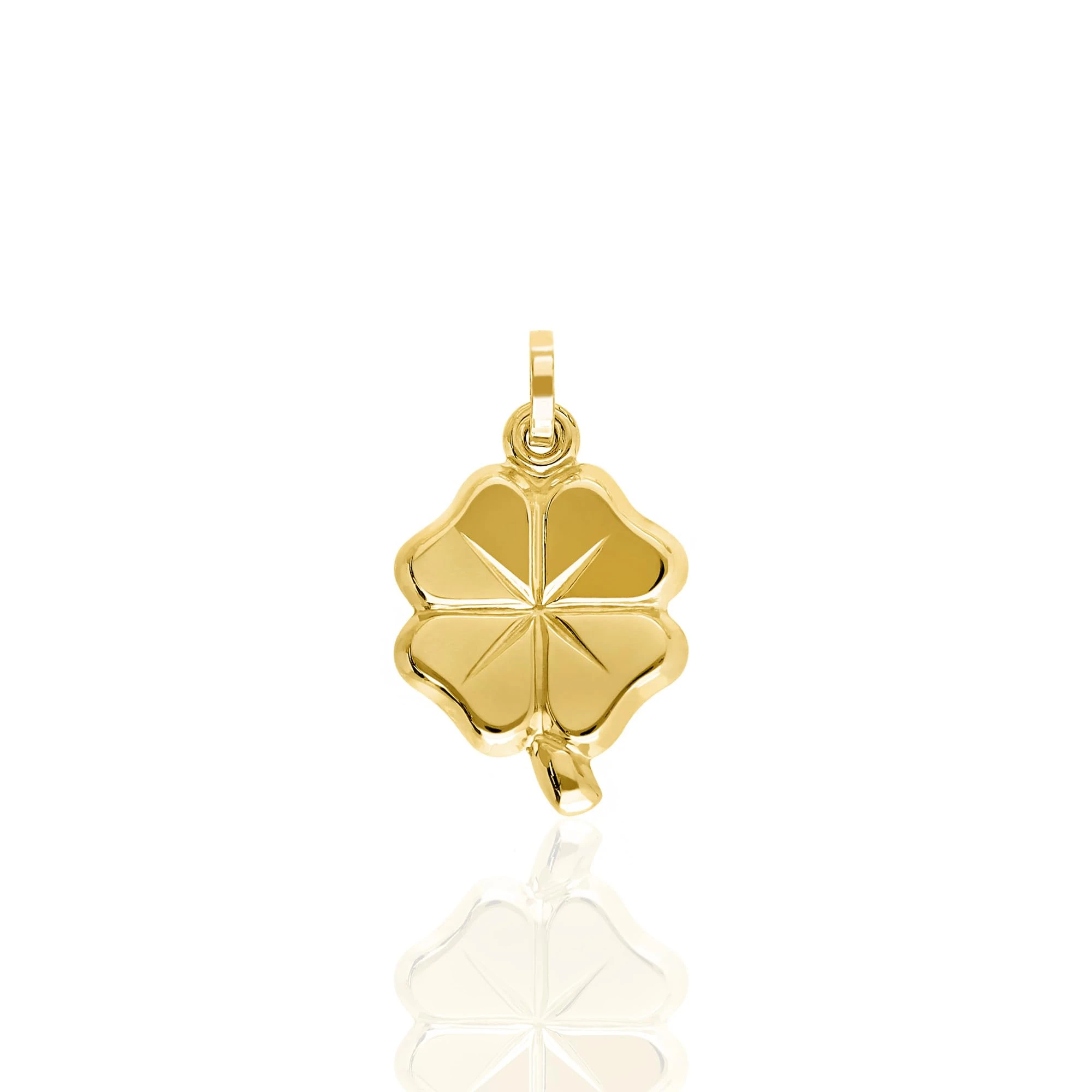 Lucchetta - Lucky Four Leaf Clover Pendant in 14 carats Yellow Gold, 20x11 mm - Womens Girls Pendants for Necklaces