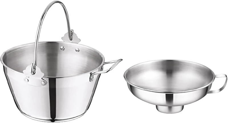 Penguin Home 5L Maslin Pan with 14cm Wide Neck Jam Funnel, Stainless Steel Pot with Steel Canning Funnel for Preserving Combo Maslin Pan & Jam Funnel with Side Handle - Image 1