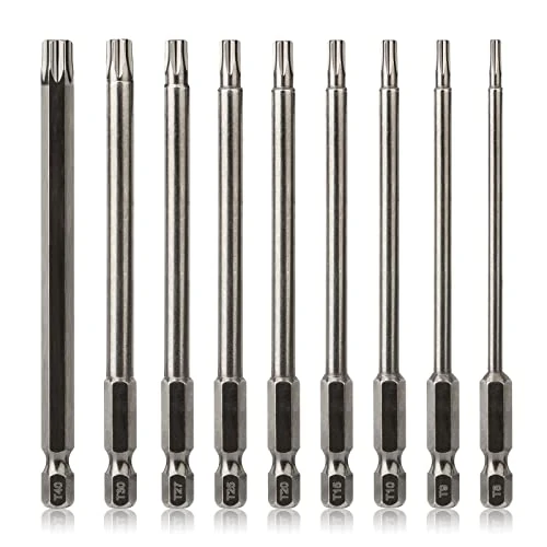 Torx Bit Set Hakkin 9Pcs Tamper Proof Security Torx Bits 100mm Premium S2 Steel 1/4” Hex Shank Magnetic Screwdriver Bits for Power Screwdriver Drill Impact Driver T8 T9 T10 T15 T20 T25 T27 T30 T40