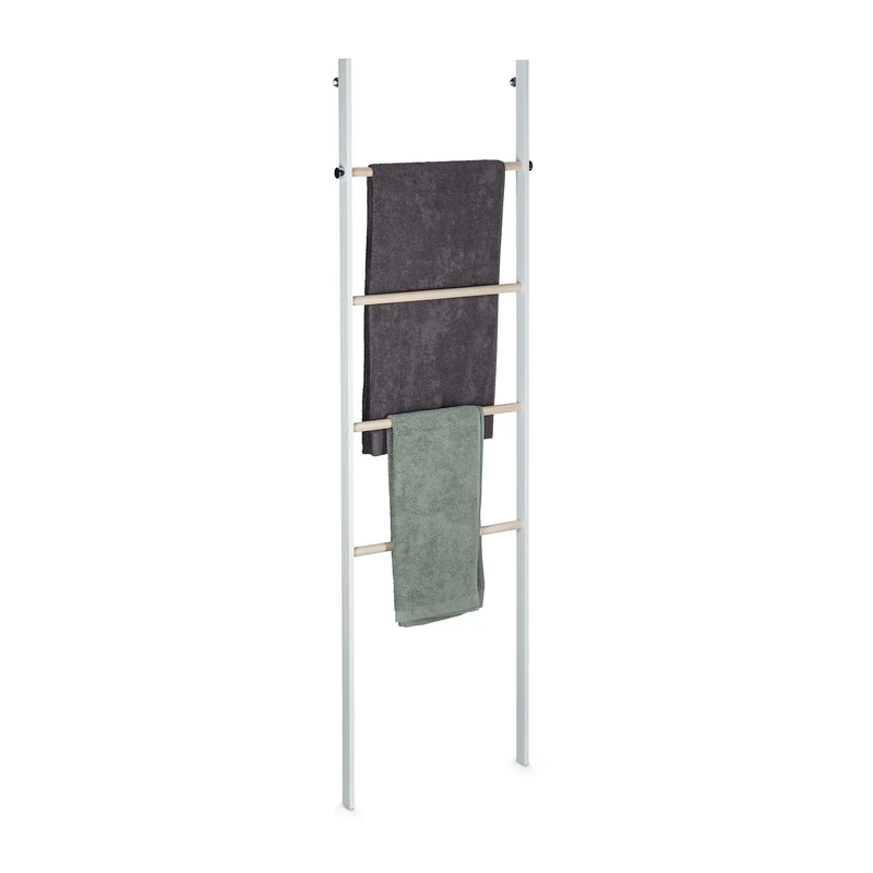 Relaxdays Hand Ladder, Wood and Metal, 4 Rungs, for Towels and Clothes, for Leaning, H x W x D: 172.5 x 53 x 6 cm, White, 70% Steel 30%, 172,5x53x6 cm - Image 1