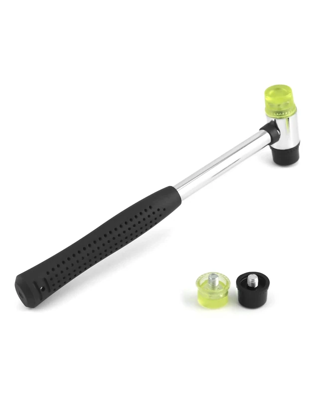 QWORK Rubber Mallet Hammer 25mm Nylon + 2 Heads - Non Slip Grip