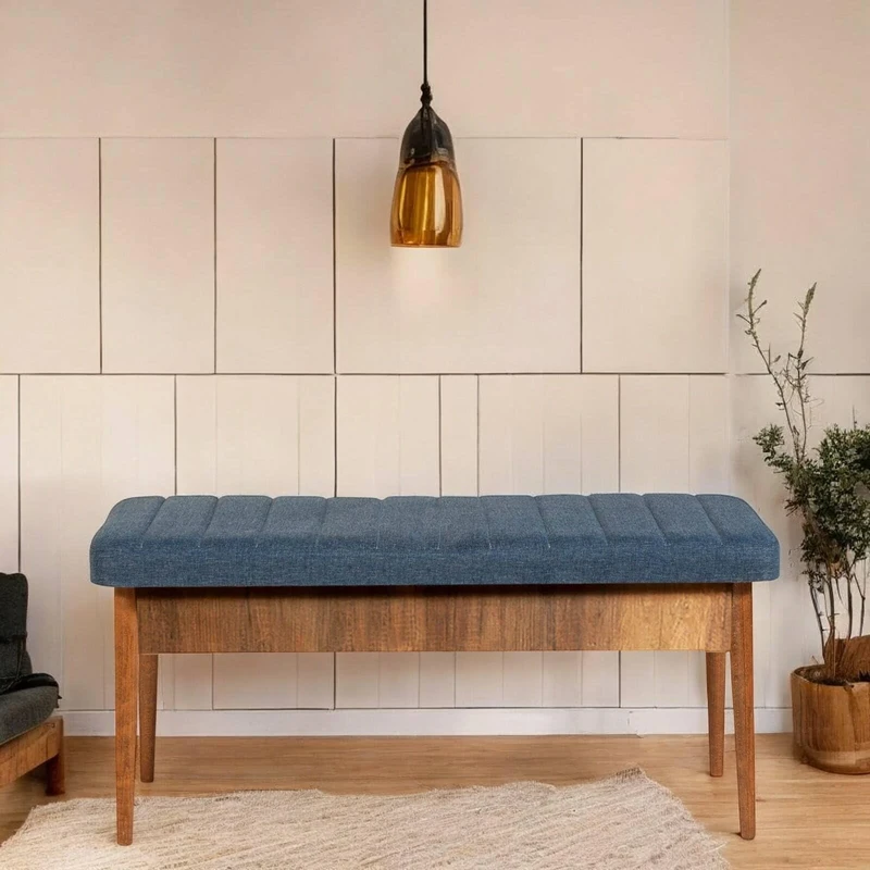 Dmora Muliphein Bench, Multi-Purpose Bench, Guest Seat, Multifunctional Chest, 110 x 40 x 48 cm, Walnut and Blue