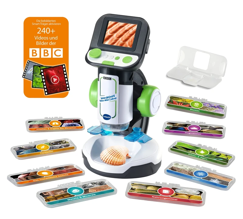 Vtech Interactive Video Microscope - Screen, Smart Slide, Audio Facts, Picture and Video Material and Photo Function - Examine and Store Own Samples - For Children Aged 7+