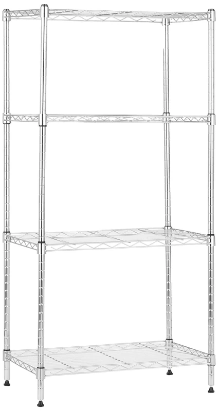 Amazon Basics 4-Shelf Narrow Storage Unit With Height Adjustable Shelves & Levelling Feet, 363kg Max Weight, Chrome, 34 D x 58.9 W x 121.9 H cm