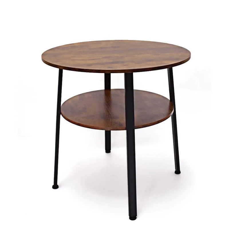 FWStyle 2 Tier Round Urban Industrial Style Coffee Table with Metal Angled Legs, Brown
