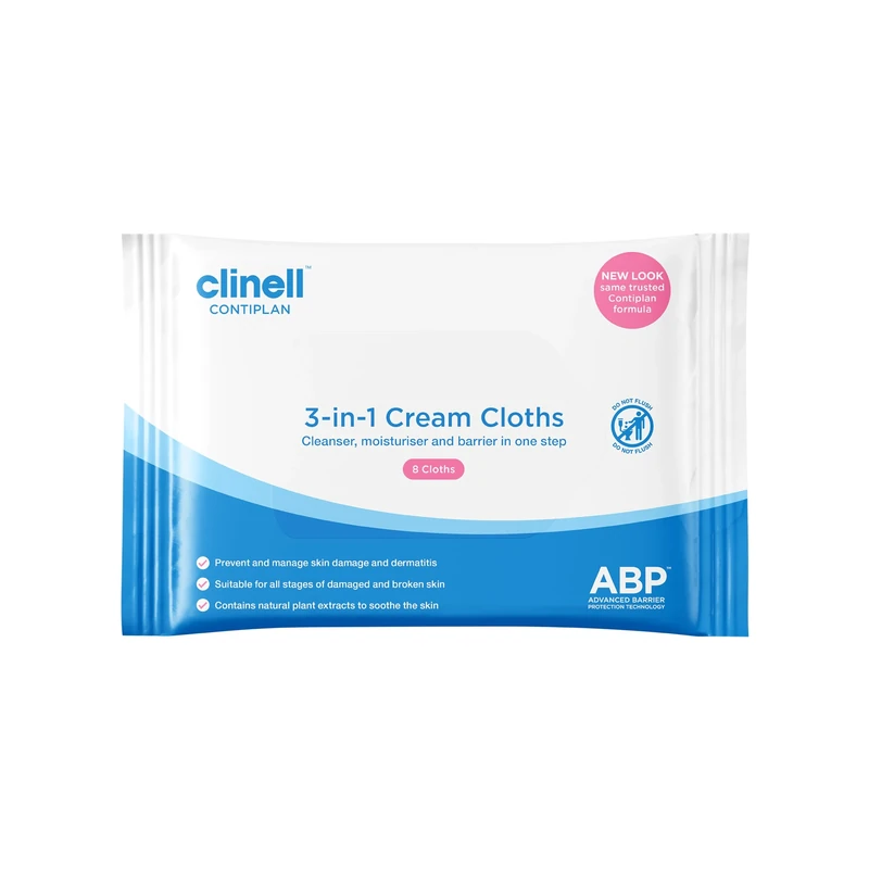 Clinell CONTIPLAN Incontinence Cleansing Cloths with Barrier Cream - 40 Packs of 8 Cloths (320 Cloths) - All in One Cleansing Wipes Cleanses, Soothes and Moisturises - White