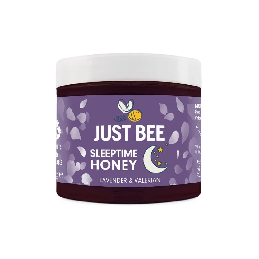Just Bee Sleeptime Honey (260g) | Pure natural honey with Lavender flavour, Valerian Root and Vitamin B | Raw and Unpasteurised | Vitamin Rich | For Nightly Bedtime Routine