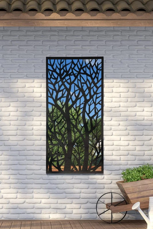 Metal Garden Screen Mirror Extra Large Tree Effect 120cm x 60cm