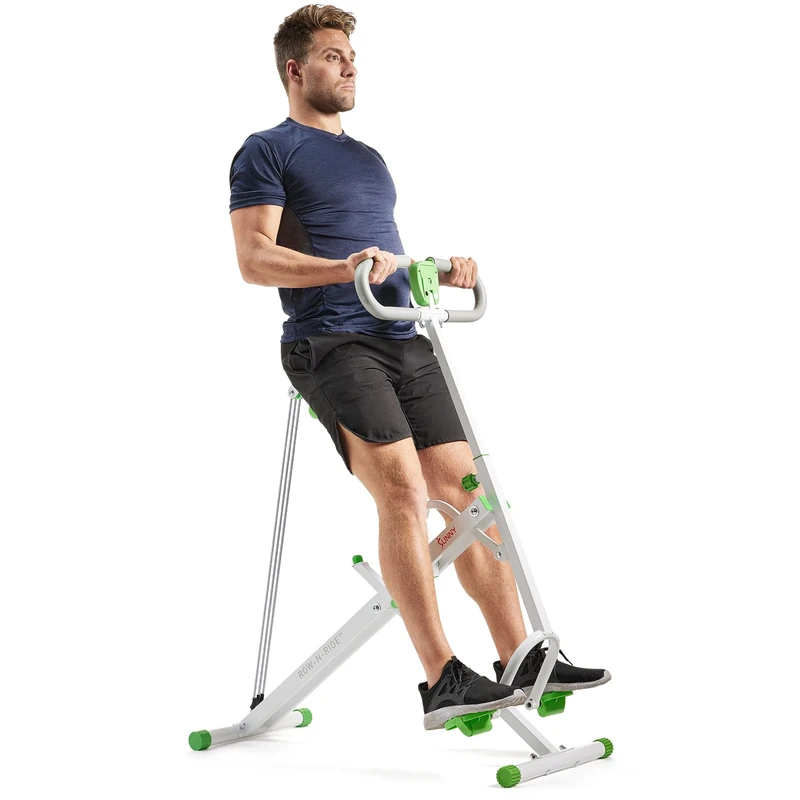 Sunny Health & Fitness Row-N-Ride Squat Assist Trainer for Glutes & Full Body Cardio Workout with Adjustable Resistance, Upright Row-N-Ride™ Exerciser in Green - NO. 077G