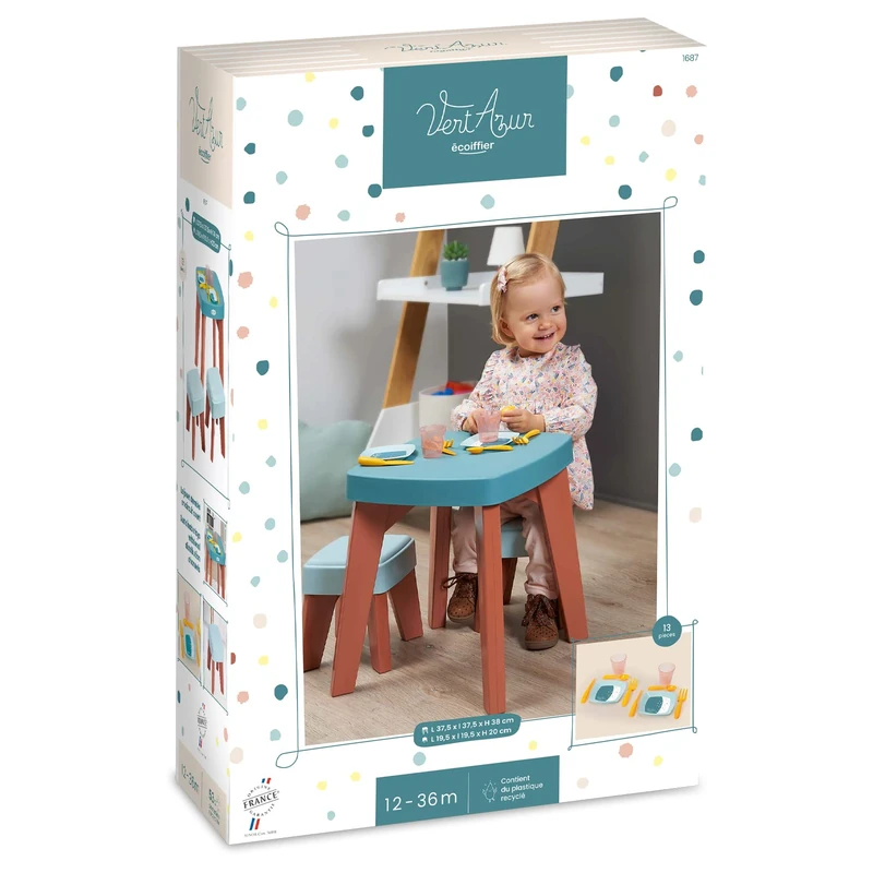 Ecoiffier Jouets Dinner Table Set with 2 Stools - 1687