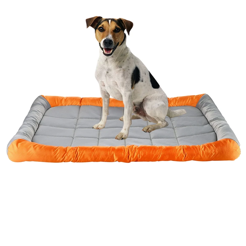 Dog Crate Mat, Water Resistant Weather Proof Indoor Outdoor Camping Dog Mattress, Large, Silver/Orange 120x70x8cm