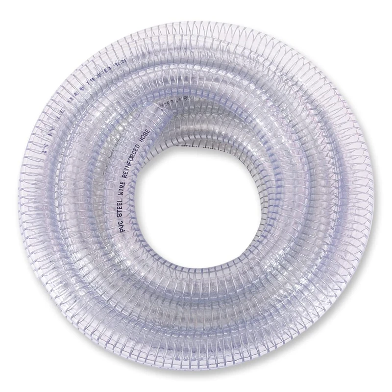 DAVCO 3/8" ID x 100 ft PVC Reinforced Tubing with Spiral Steel Wire, High Pressure Flexible Vinyl Hose Heavy Duty Clear Suction Tube,Non-Toxic, Vacuum Dust Collection Pipe