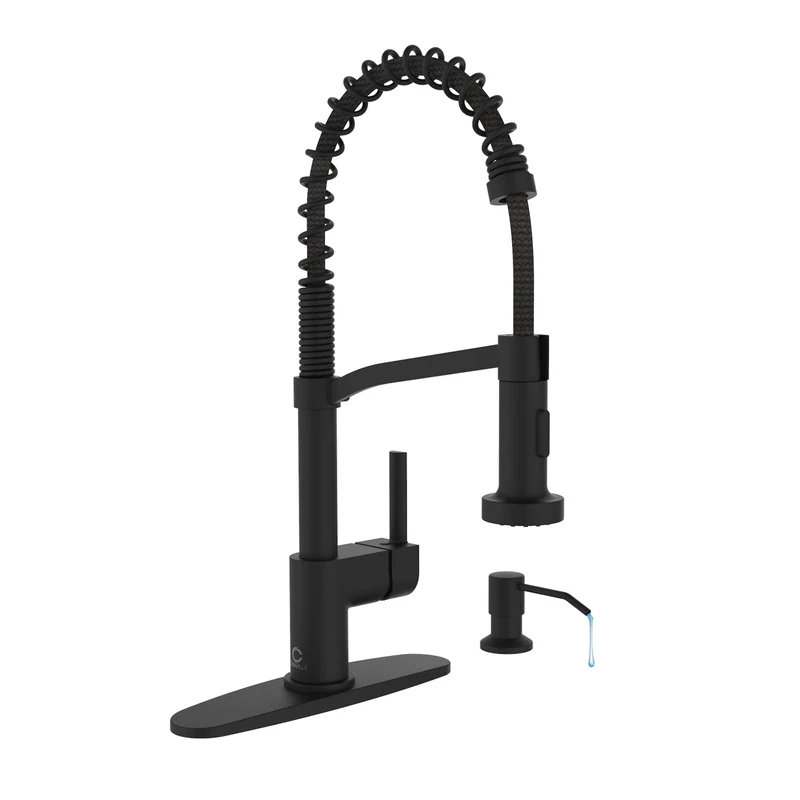 Casavilla Black Kitchen Faucet Soap Dispenser, Faucet for Kitchen Sink, Kitchen Sink Faucet with Deck Plate, Kitchen Faucet with Pull Down Sprayer and Dual Function Spray Head, RV Sink Faucet