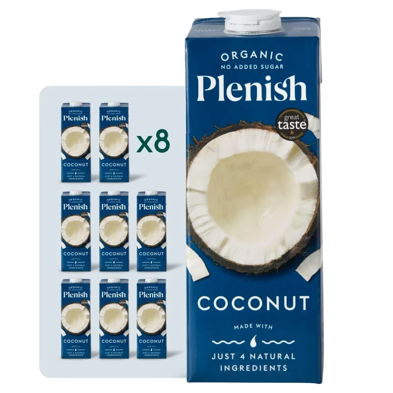 Plenish Organic Unsweetened Coconut Milk 1L (Pack of 8)