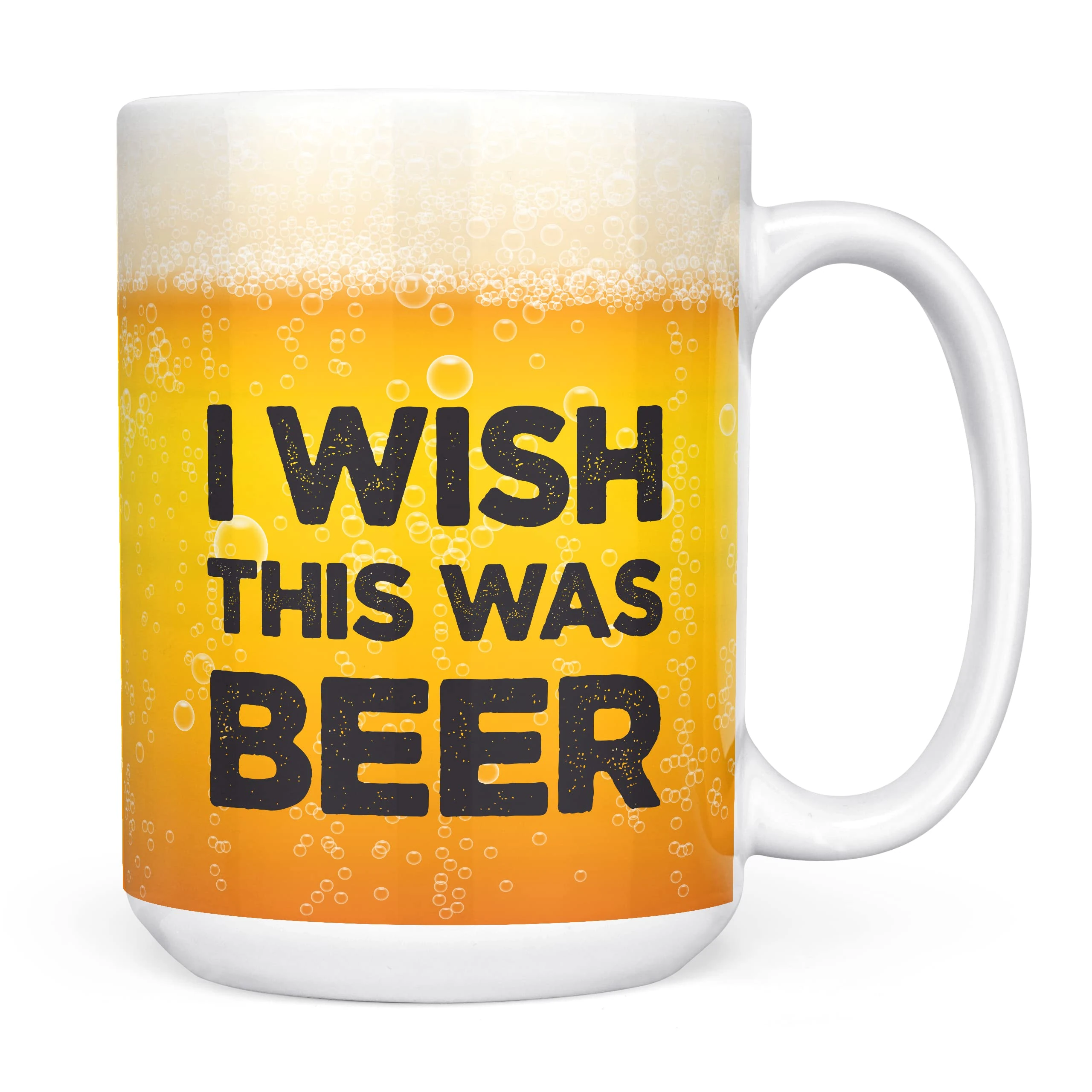 Mug Monster - I Wish This was Beer Funny Novelty Mug, Birthday or Fathers Day Gift - Ceramic Coffee Cup, Gift for Men or Women, Extra Large and Giant Available, 15oz White & Coaster