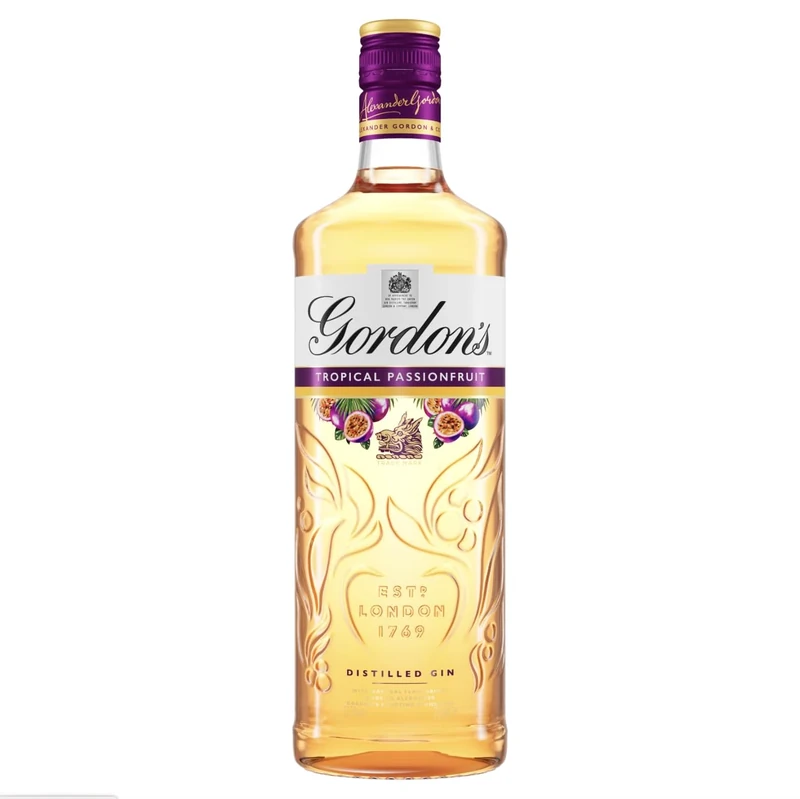 Gordon's Tropical Passionfruit Distilled Gin | 37.5% vol | 70cl | Tropical Passionfruit Flavours with Juniper Notes & Gin Botanicals | Enjoy in a Gin Glass with Tonic | Flavoured Gin
