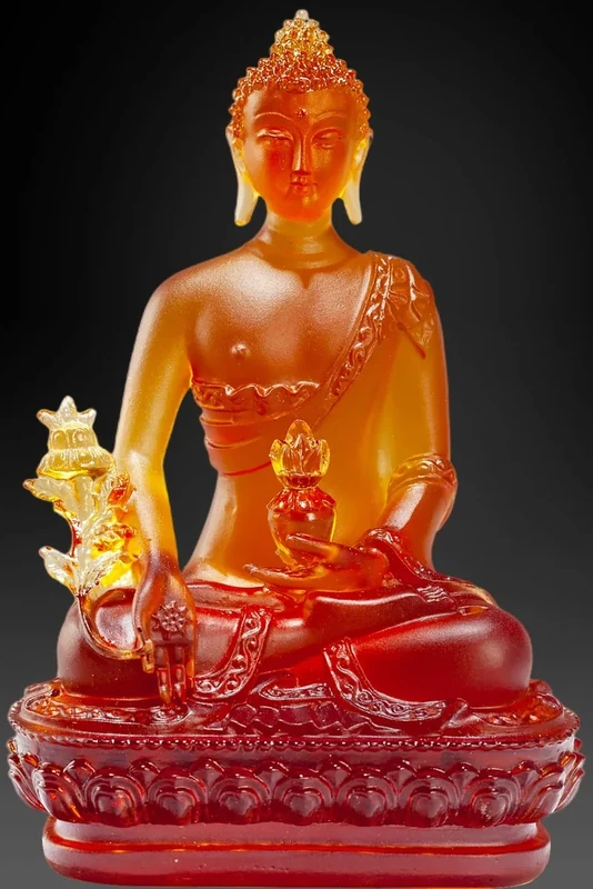 Houlu Tibetan Medicine Buddha Statue, 105mm Liuli Crystal Healing Buddha Figurine for Health (Brown)