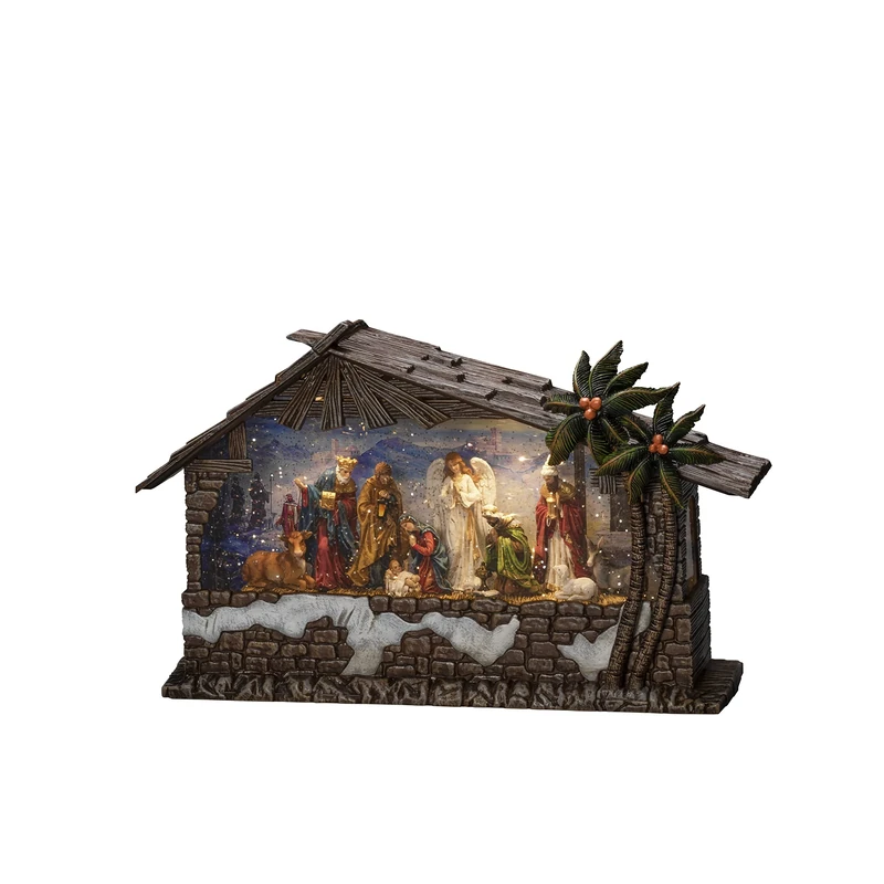 Konstsmide LED Snow Globe Christmas Nativity/Water Filled/Christmas Decorations Indoor Battery Lights/Timer/Battery Operated: 3xC 1.5V (excl.) or USB (Inc), Brown