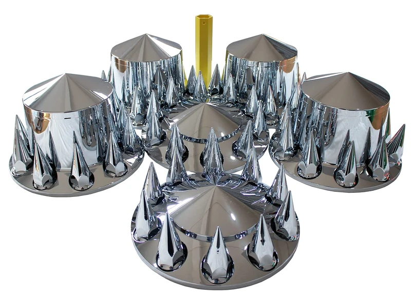 JIARU ABS Plastic Chromed Hubcaps Front and Rear Wheel Axle Cover Set with 33mm Thread-On Lug Nut Covers for Semi Trucks (Pointed)