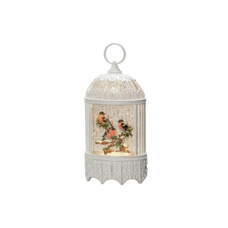 Konstsmide Christmas Decorations LED Snow Globe Birds in a Bird Cage/Indoor, 5 Hour Timer/Battery Operated 3xAA 1.5V (excl.) or USB Cable (Inc) /Christmas Lantern 1 Warm White Diodes