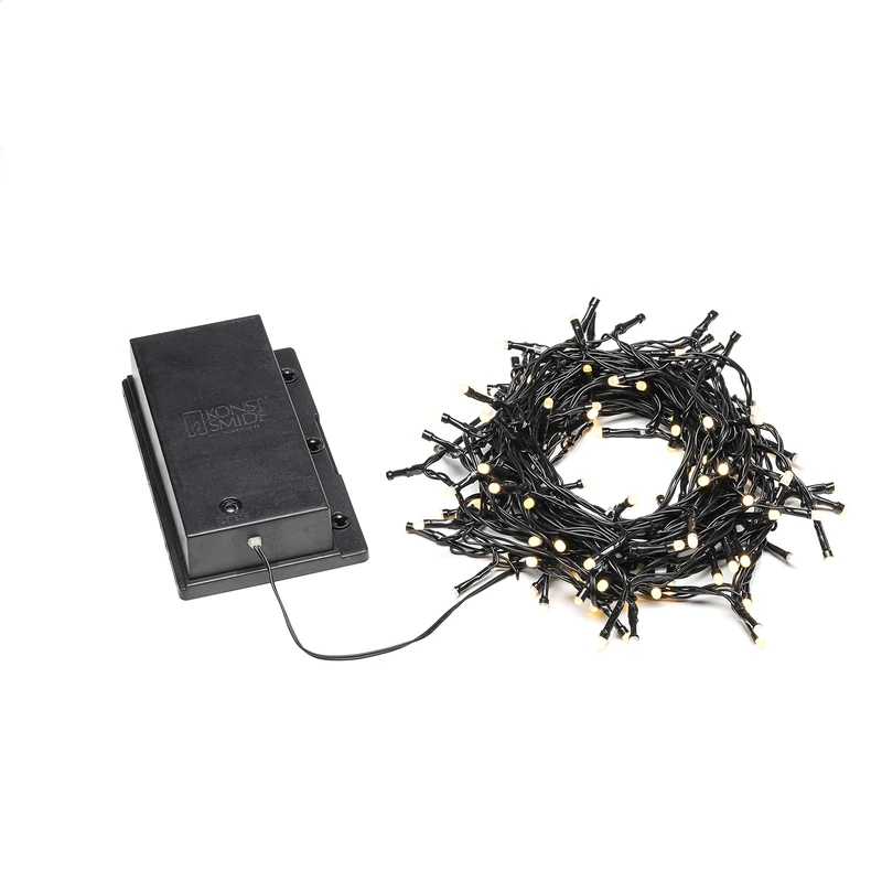 Konstsmide 3729-130 LED Fairy Lights with On/Off Switch, with Light Sensor and 6h and 9h Timer, Frosted, 120 Warm White Diodes, Battery Operated, Outdoor (IP44), Black Cable - Image 1