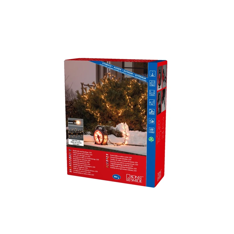 Konstsmide Micro LED Cable Reel Christmas Fairy Lights/Outdoor or Indoor (IP44) Plug in / 800 Amber White Diodes Cluster/Black Cable String Lights