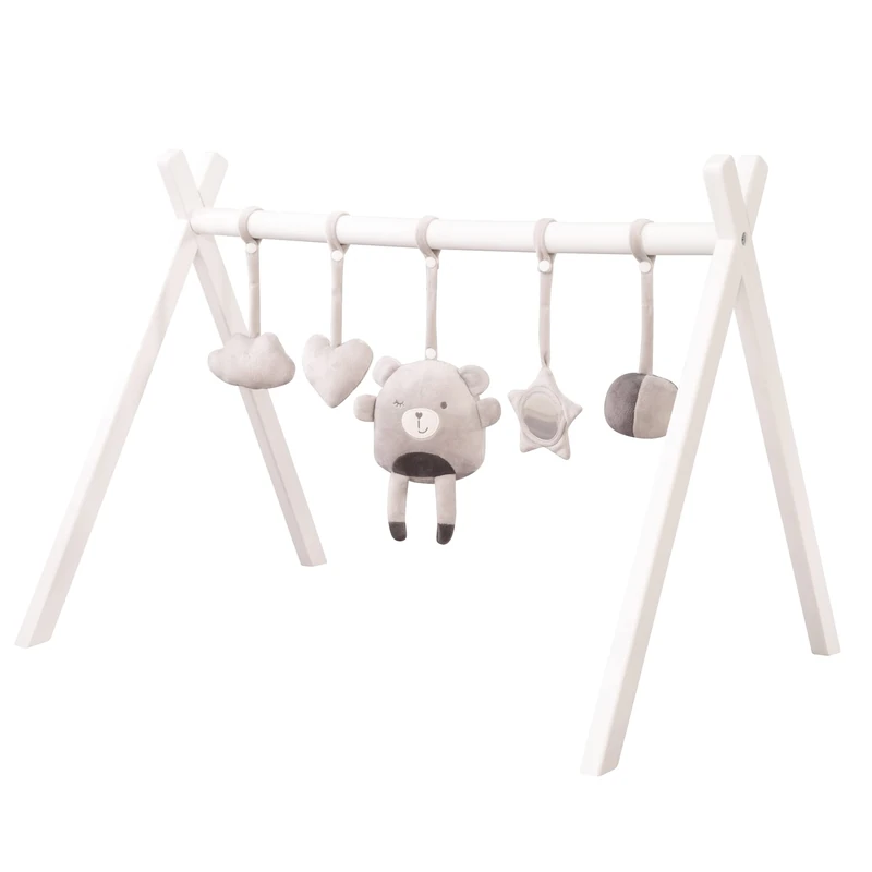 roba Montessori Play Trapezoidal Baby Play and Grip Trainer White Varnished Wooden HxWxD: 56 x 69 x 49.5 cm with Play Set Style Grey'