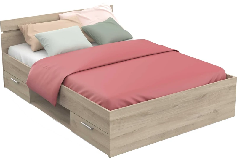 Demeyere Lit Double Pour Adulte Michigan 140 X 200 cm 2 Tiroirs / 1 Niche - Style Industriel - Fabriqué en France – Modulable & Fonctionnel