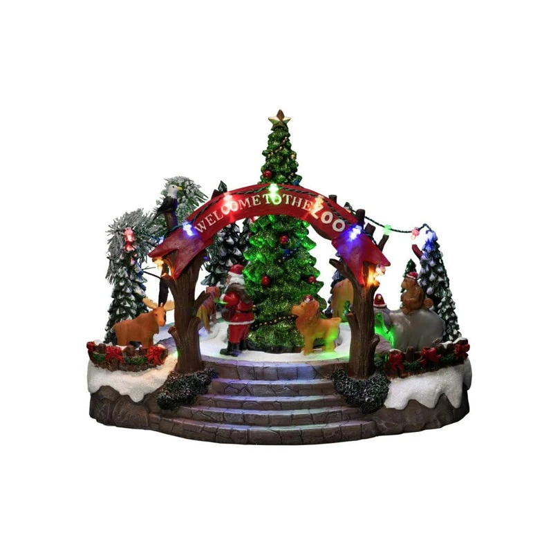 Konstsmide Christmas Decorations LED Animated Scene Zoo, with Optional Music, 19 Diodes, Battery Operated or Transformer, Indoor, Black Cable, PVC Polyresin