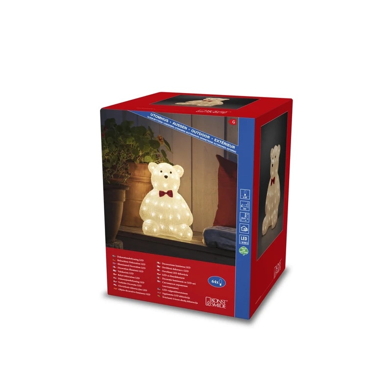Konstsmide Outdoor Christmas Decorations/Outside Lights LED Acrylic Decoration Teddy Bear/Outdoor Lighting (IP44) / 64 Warm White LEDs/Transparent Cable - Image 1
