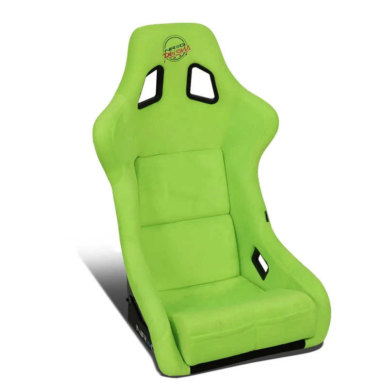 NRG Innovations NRG-FRP-302NG-PRISMA Universal Fixed Back Bucket Racing Seat for 6-Point Harnesses, Size L, Green Cover, 24" W X 36" H X 18" D
