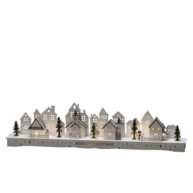 Konstsmide LED Winter Christmas Village Wooden Welcome Light/Indoor Use (IP20)/Mains or Battery Operation (Excl.)/Warm White Diodes/Transparent Cable, Wood PVC, Town Scene
