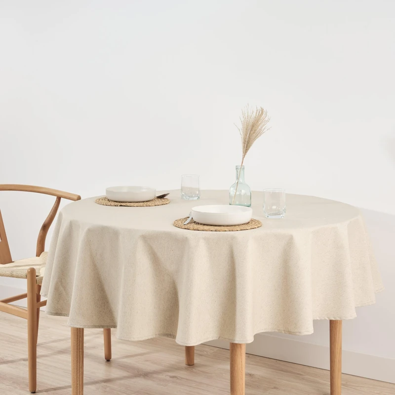 BELUM | Round Tablecloth Diameter 180 Resinated Stain Resistant Levante 101, Tablecloth Cotton Fabric