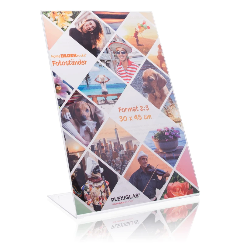 Photo Stand (Picture Frame) in Photo Format 30 x 45 cm Photo Stand as Crystal Clear Picture Stand, Photo Frame, Frameless Picture Holder as Stand Made of Plexiglas for Your Favourite Photos and