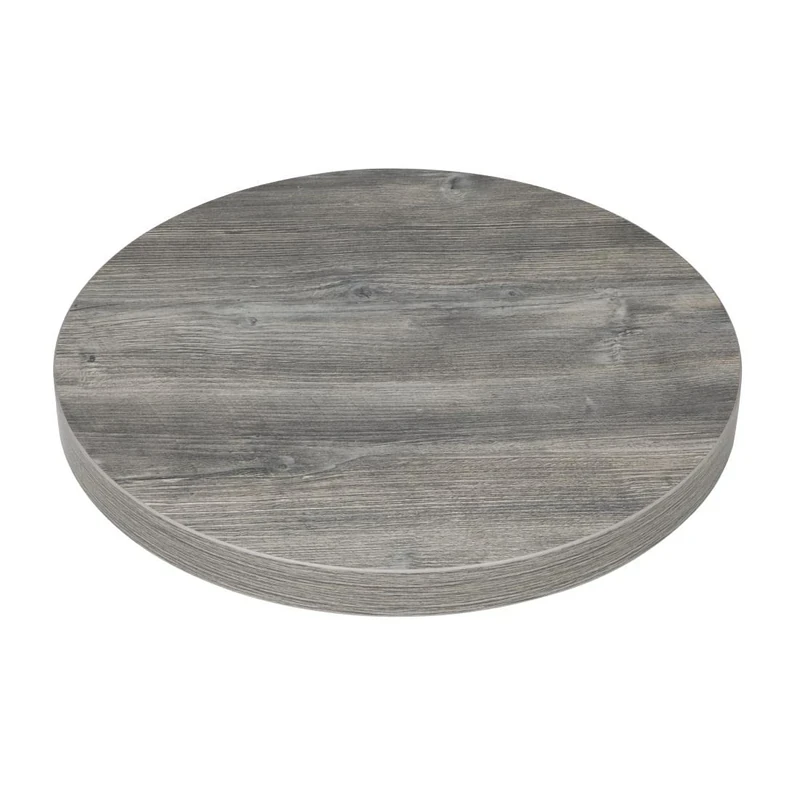 Bolero Pre-Drilled Round Melamine Table Top 600mm, Ash Grey, Ash-wood Effect, High Heat Resistant | FT292