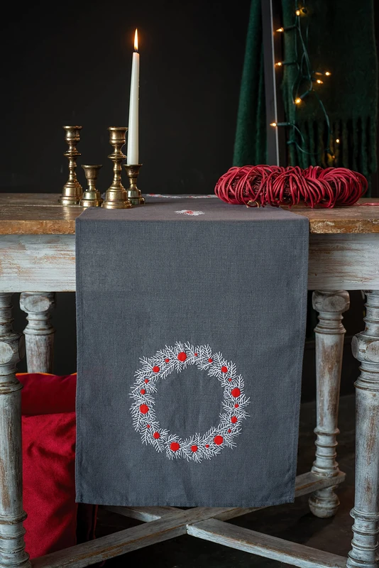 Vervaco Christmas Table Runner - Embroidery Kit with Linen