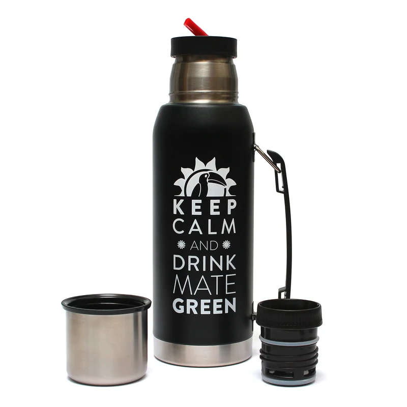 Mate Green Largoinox Vacuum Flask 1 L Black ● INOX 18/8 Stainless Steel Thermal Flask ● Ideal for Mate Tea ● Keeps Hot/Cold for 8 Hours ● BPA Free Dishwasher Safe (LGC14281)