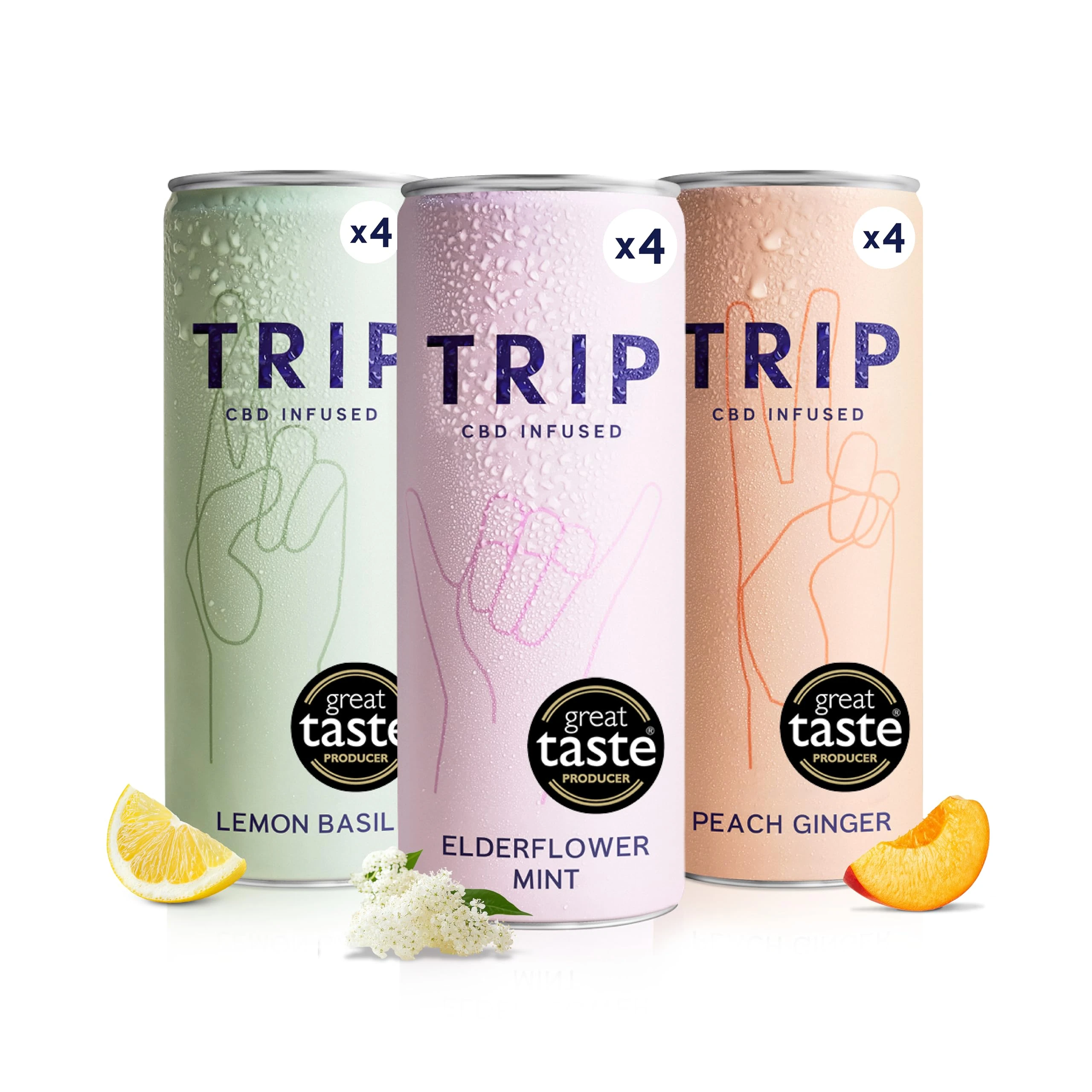 TRIP CBD Drink, Sparkling Mixed Pack Fizzy Drink, Low Calorie, Vegan (Pack of 12 x 250ml)
