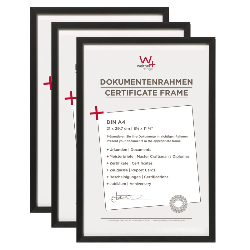 Walther Design Black Aluminium Document Frame 21 x 29.7 cm (DIN A4) 3-Pack, Chair AJ130B3